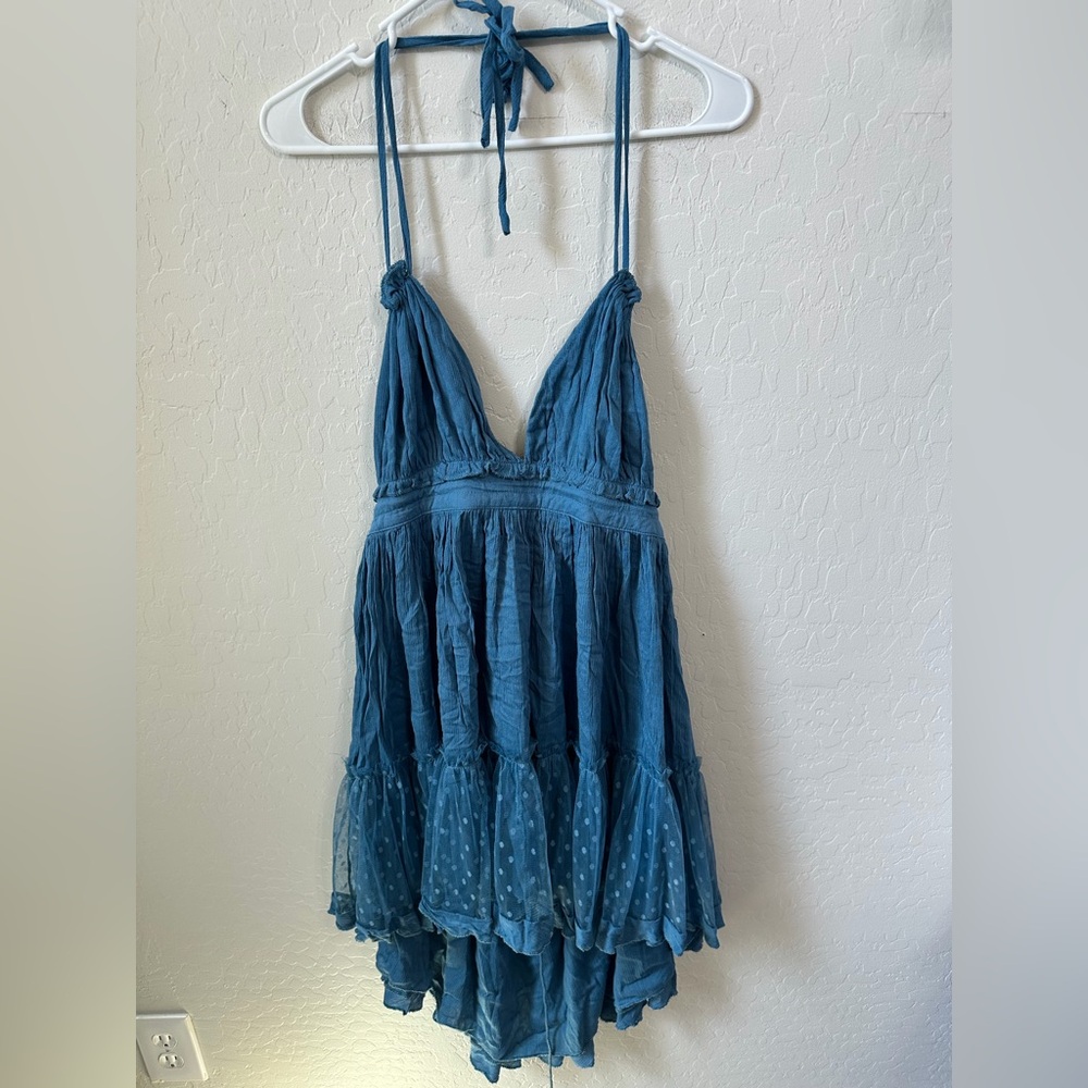 Teal Blue Sleeveless V-Neck Summer Dress